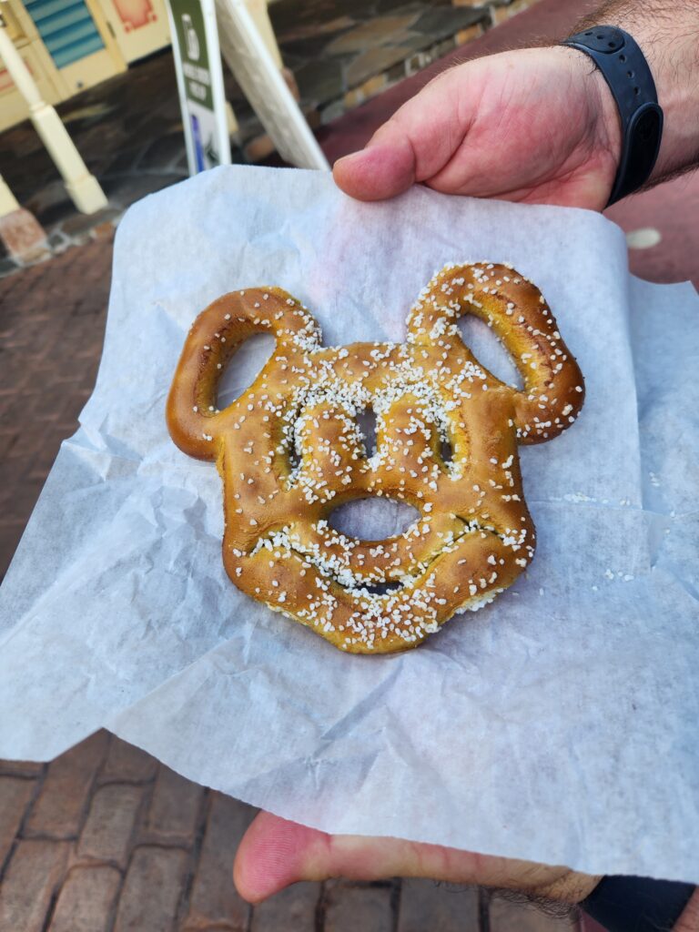 Mickey Pretzel.  Share snacks to save money on your trip to Disney World