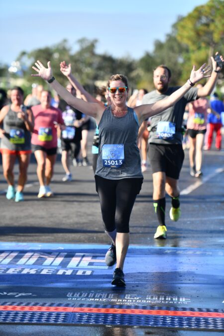 finish line at wine and dine half marathon