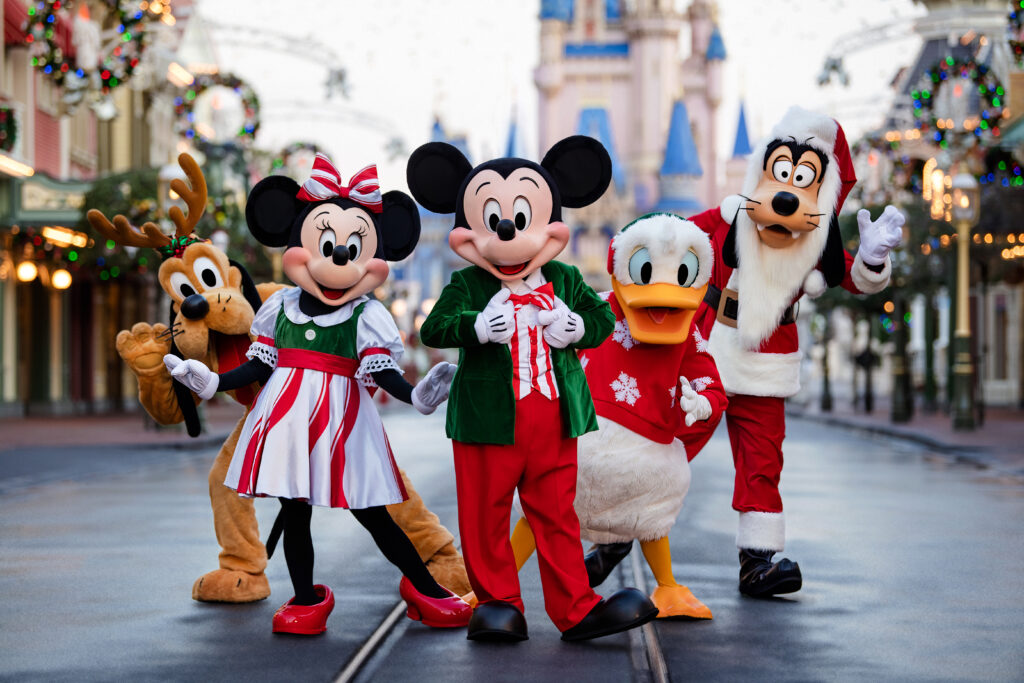 Mickey and pals in holiday outfits