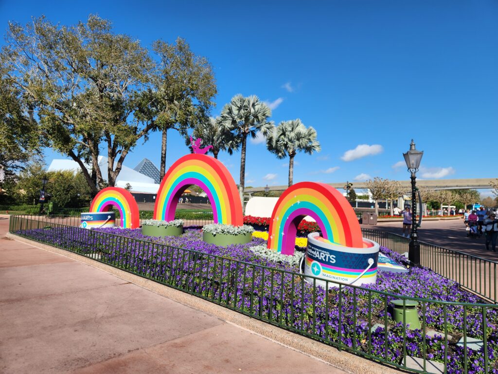 Rainbow paint can display at EPCOT festival of the Arts