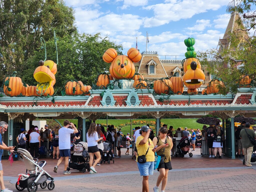 Entrance to Disneyland Park with Halloween Decor